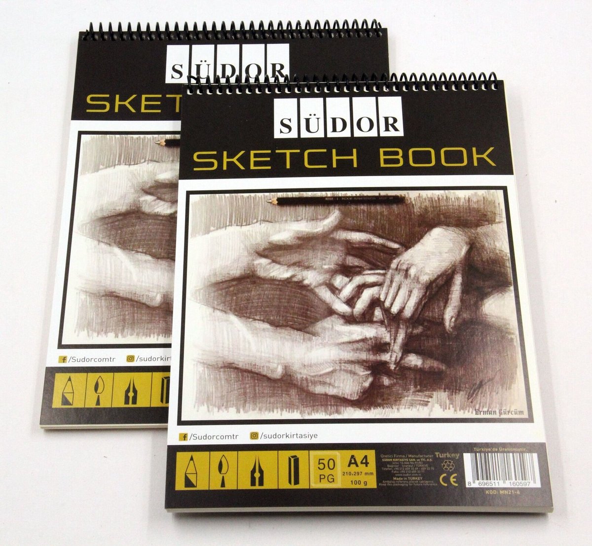 Südor A4 Schetsboek set van 2 | 115 g/m² | A4 spiraalbinding , zuurvrij | 50 vellen/100 paginas